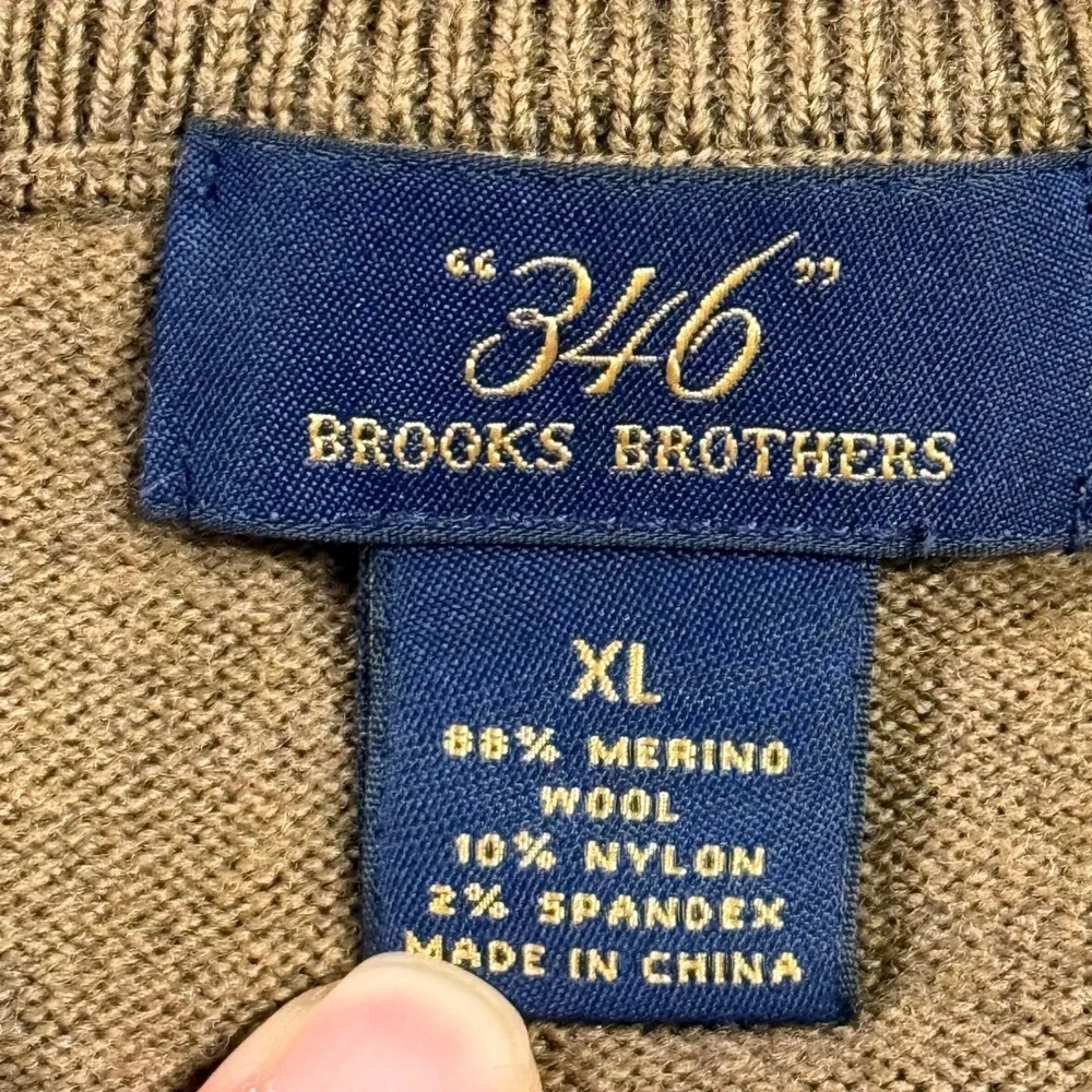 Brooks Brothers 346 Mens XL Merino Wool Blend Crewneck Sweater Tan Brown Classic